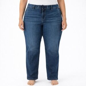 Womens Denim Weekend Boyfriend Straight Medium Wash Drawstring Super Soft Sz 2X